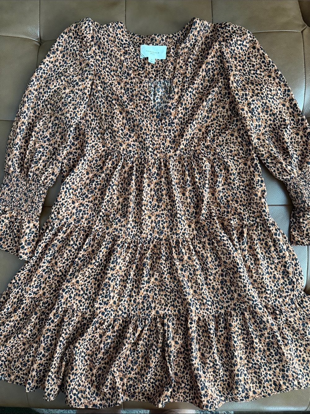 Pomander Place Tan and Black Leopard Tiered Dress